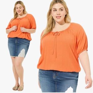 Torrid Washable Crinkle Gauze Blouson Short Sleeve Crop Top Womens Plus Size 2X